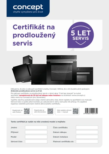 Certifikát prodlouženého servisu 5 let bez starostí